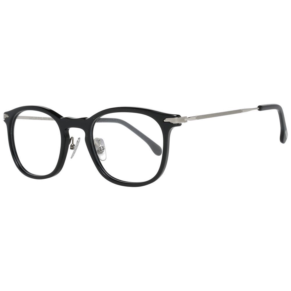 Lozza Black Men Glasses Frame with full-rim round style, metal and plastic material, black color, demo lenses included.