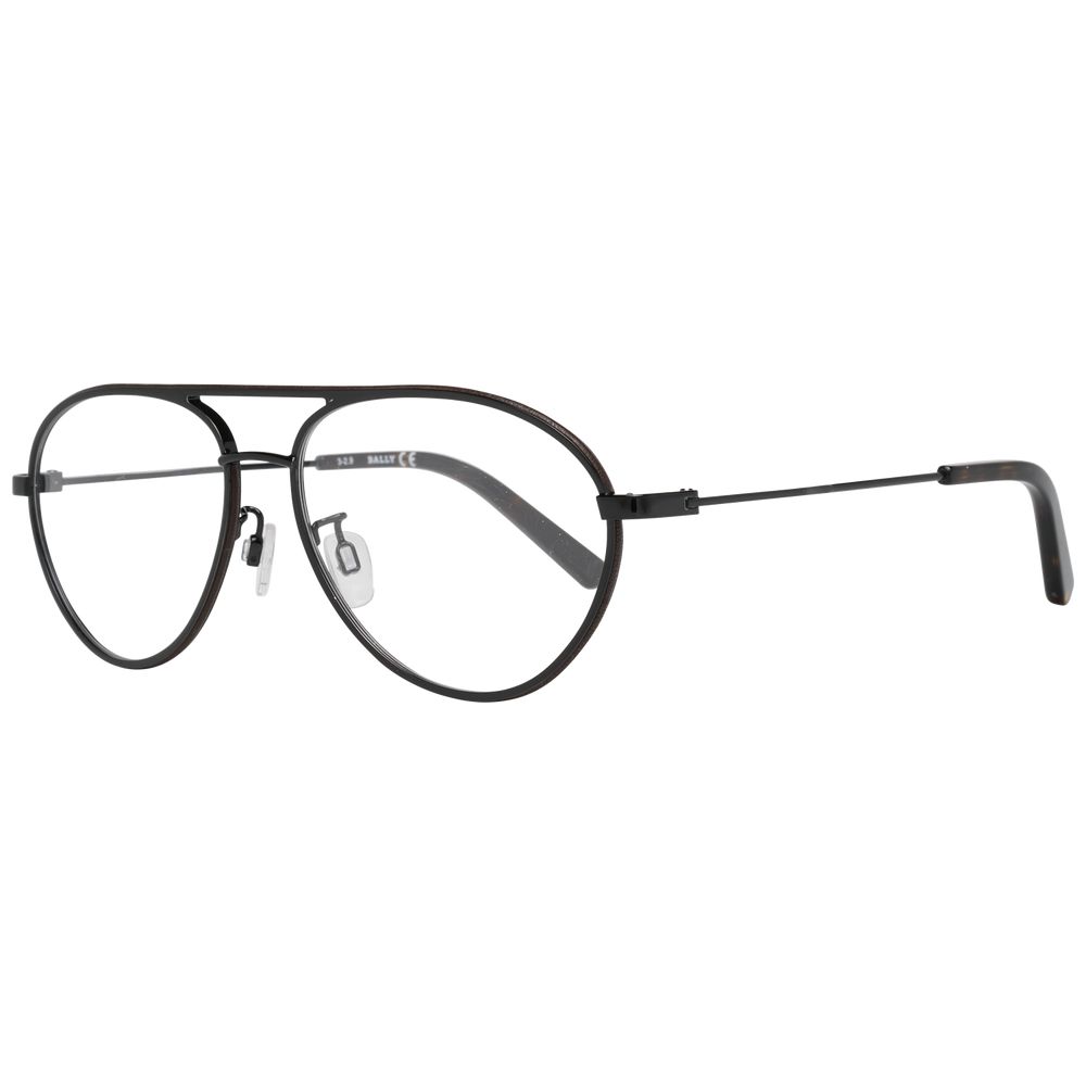Bally Black Men Glasses Frame, aviator style, full-rim, metal and plastic, 57-15-140 size, demo lenses, includes branded case.