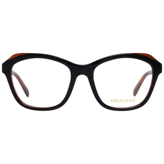 Emilio Pucci Black Women Glasses Frame, full-rim cat eye style, plastic material, 53mm lens width, 18mm bridge, 140mm temples.