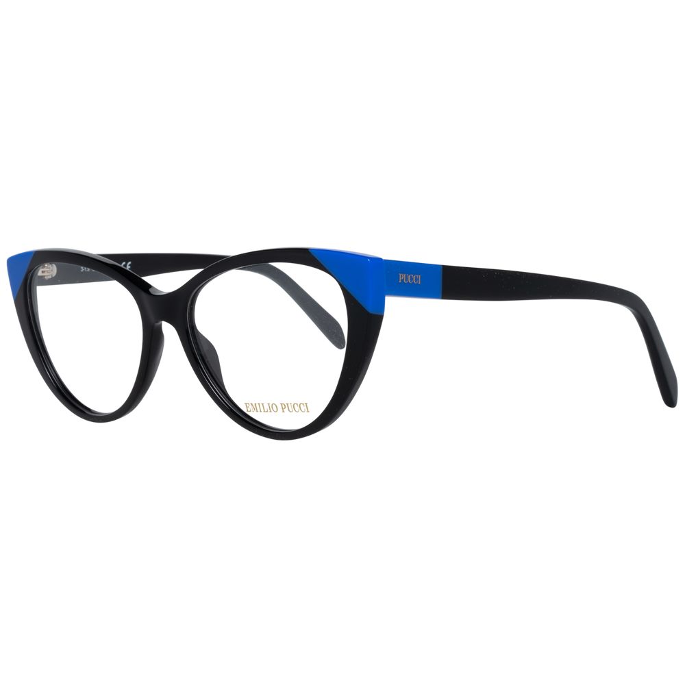 Emilio Pucci Black Women Glasses Frame in cat-eye style, full-rim, plastic material, demo lenses, includes branded case, temples length 140mm.