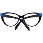Emilio Pucci Black Women Glasses Frame, full-rim cat eye style with plastic frame, lenses width 54mm, sleek black frame with blue accents.
