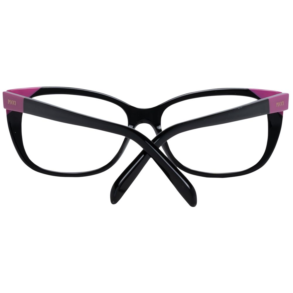 Emilio Pucci Black Women Glasses Frame in butterfly style, full-rim, plastic material, demo lenses, includes branded case.