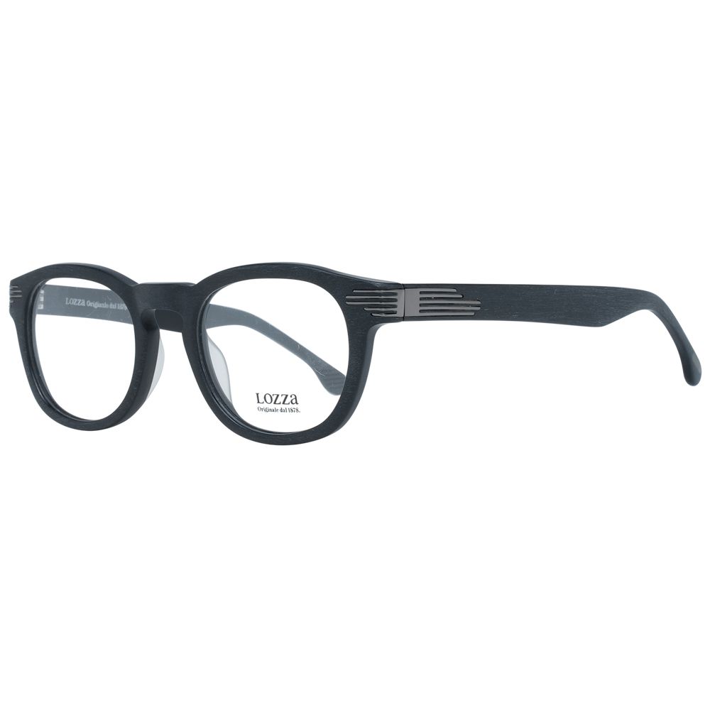 Lozza Black Unisex Glasses Frame, full-rim plastic frame with 48-21-140 size, black color, no spring hinge, includes branded case