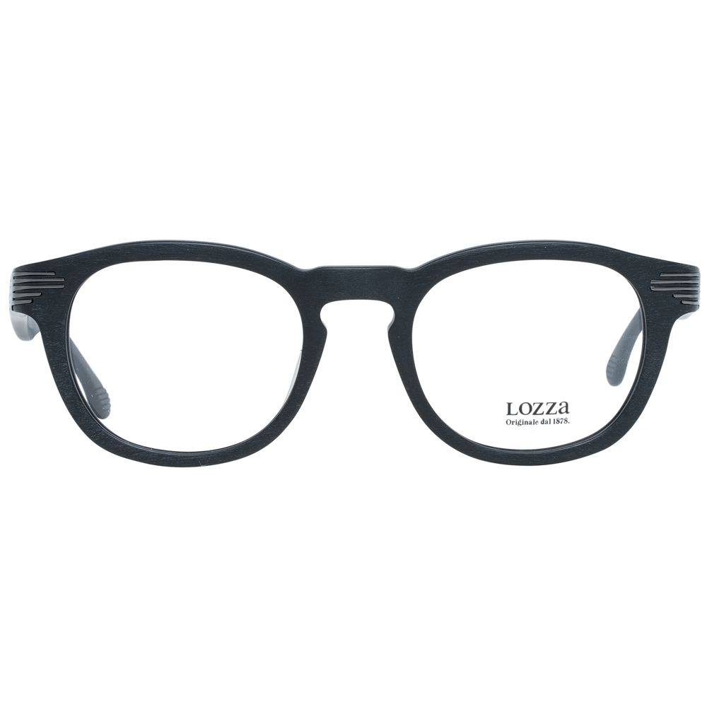 Lozza Black Unisex Glasses Frame, full-rim plastic with 48-21-140 size, black color, includes branded case, no spring hinge.