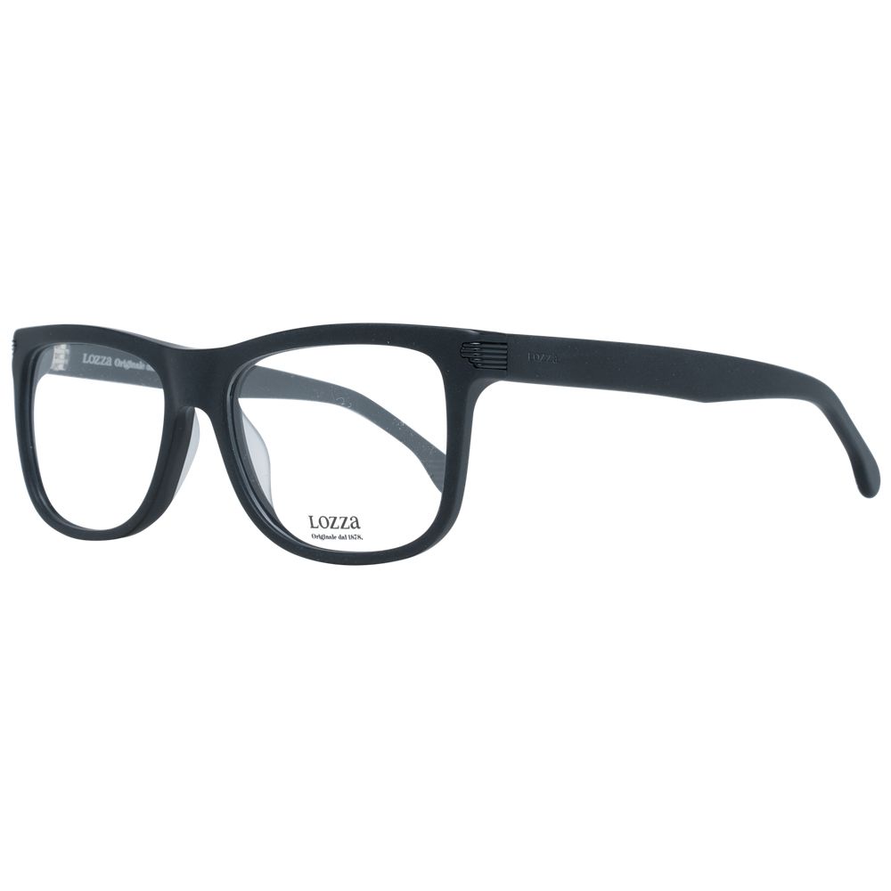 Lozza Black Men Glasses Frame, round full-rim design with demo lenses, plastic material, 54-17-140 size, black color, no extra features.