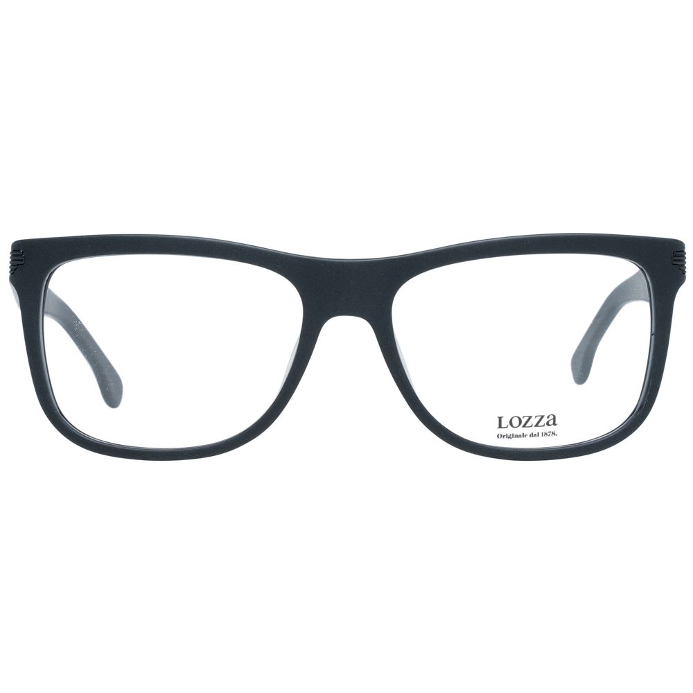 Lozza Black Men Glasses Frame, full-rim round style, plastic material, black color, lens size 54-17-140, includes branded case.