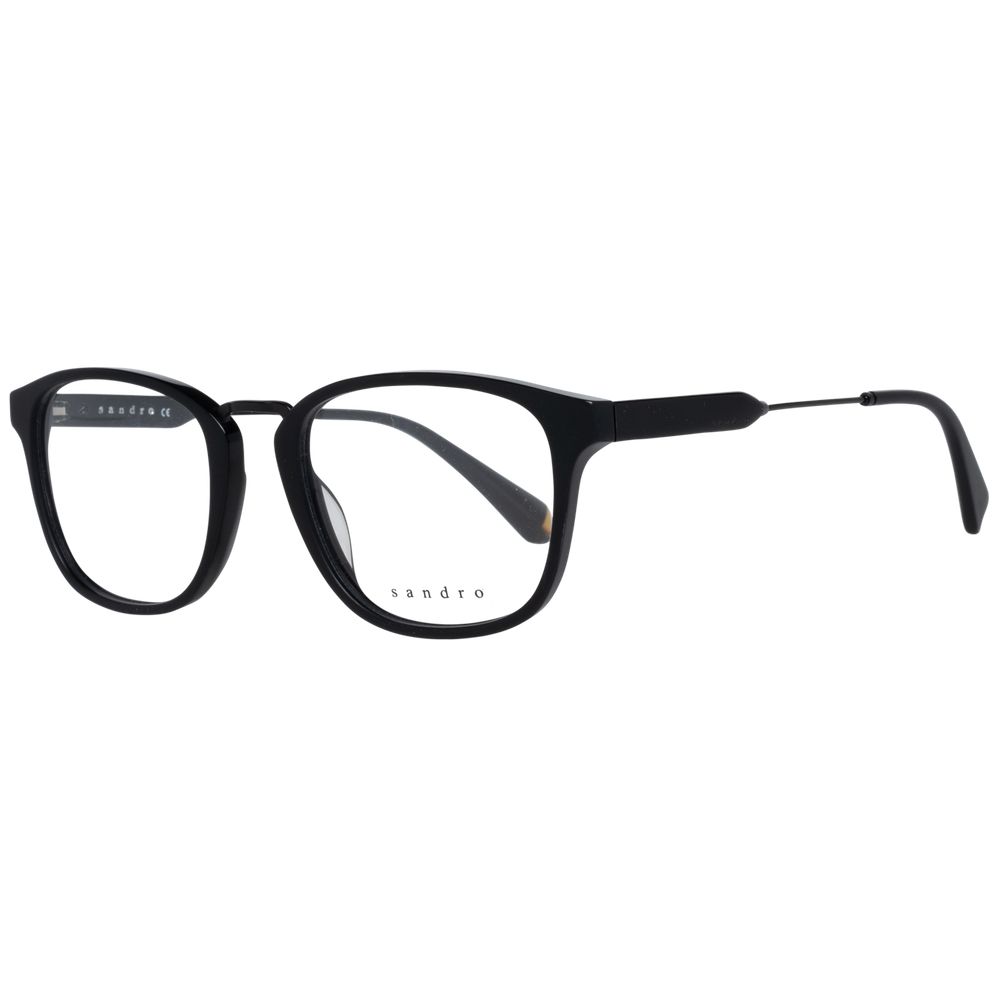 Sandro Black Men Glasses Frame, plastic full-rim, rectangle style with demo lenses. Frame size 51-19-145, includes branded case.