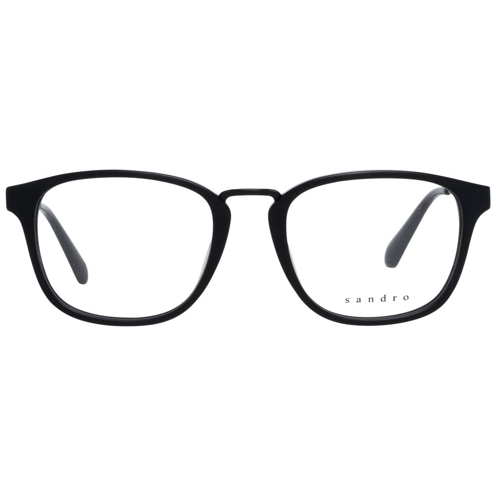 Sandro Black Men Glasses Frame, full-rim plastic rectangle with a modern design, size 51-19-145, includes branded case.
