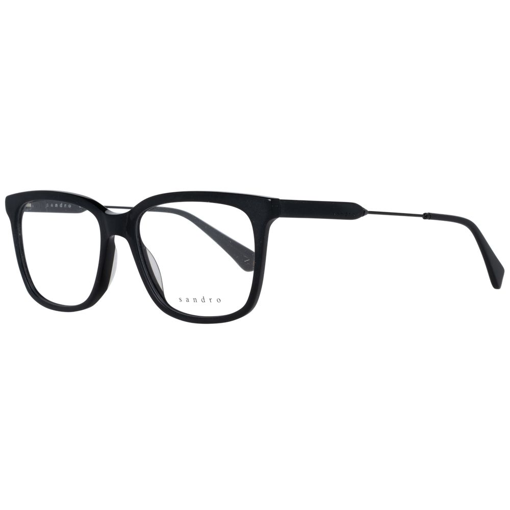 Sandro Black Men Glasses Frame, full-rim black square plastic, size 53-16-145 with demo lenses including branded case.