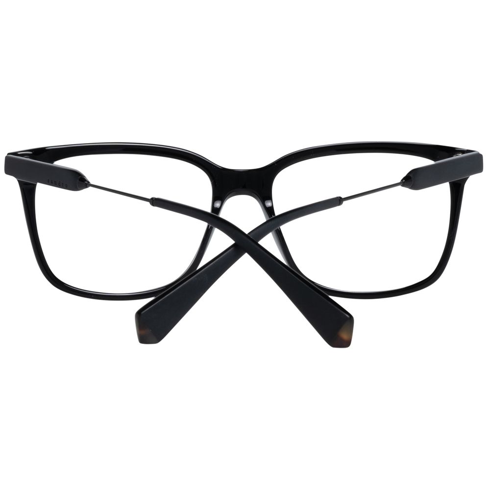 Sandro Black Men Glasses Frame - Black square full-rim plastic eyeglasses for men with demo lenses, size 53-16-145.