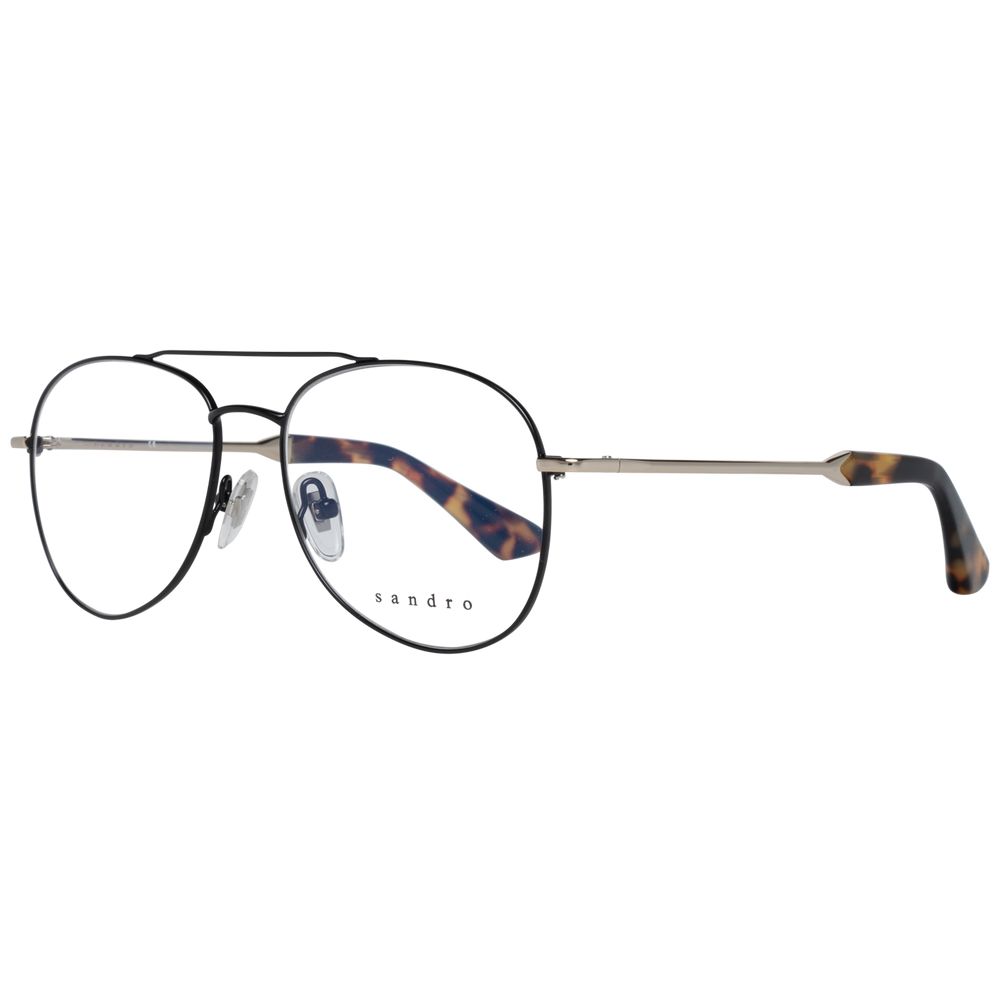 Sandro Black Women Glasses Frame, metal aviator style with full-rim design, demo lenses, includes branded case, size 51-15-135.