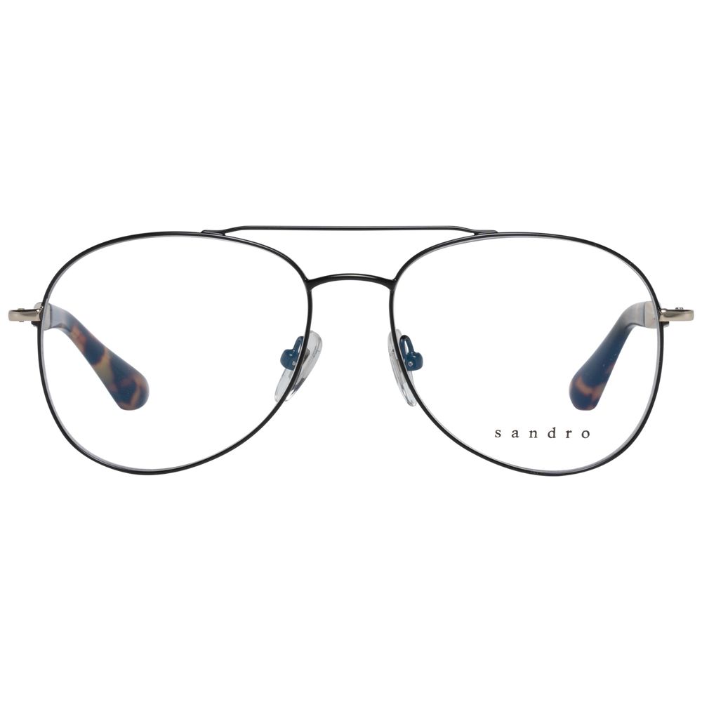 Sandro Black Women Glasses Frame, metal full-rim aviator style with demo lenses, includes branded case, size 51-15-135, black frame color.
