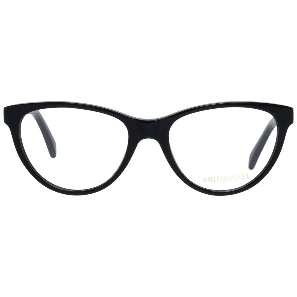 Alt Tag: Emilio Pucci Black Women Glasses Frame in plastic, full-rim style with spring hinge, black color, 52mm lenses width.