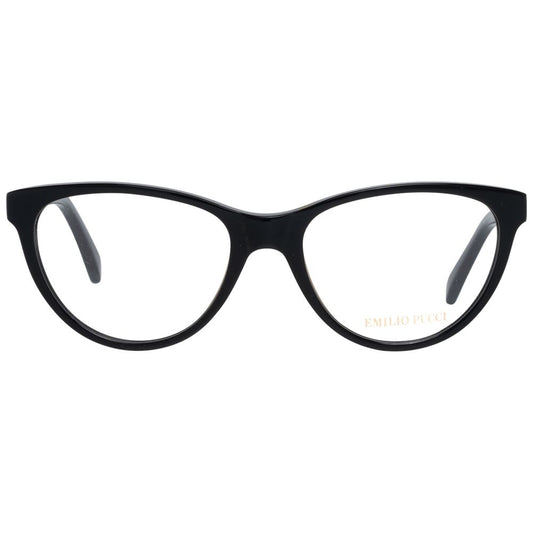 Alt Tag: Emilio Pucci Black Women Glasses Frame in plastic, full-rim style with spring hinge, black color, 52mm lenses width.