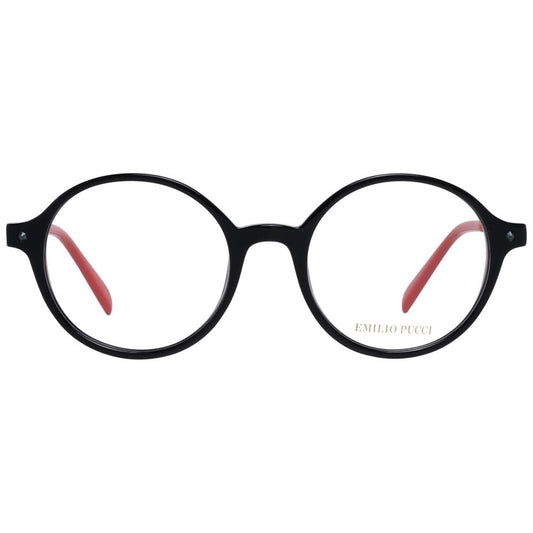 Emilio Pucci Black Women Glasses Frame, full-rim black plastic with a 50mm lens width, includes branded case, no spring hinge.