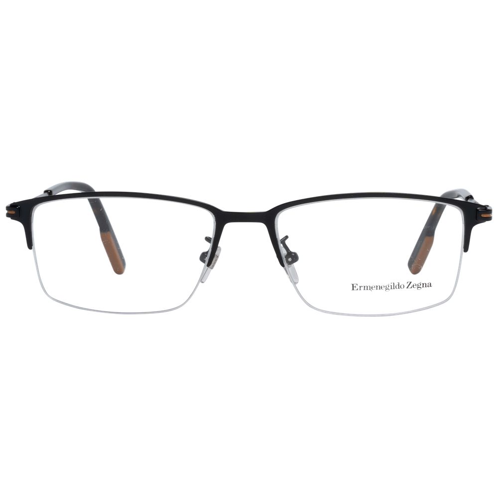 Ermenegildo Zegna Black Men Glasses Frame, half-rim metal design, size 55-17-145, with branded case.
