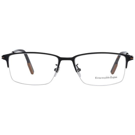 Ermenegildo Zegna Black Men Glasses Frame, half-rim metal design, size 55-17-145, with branded case.
