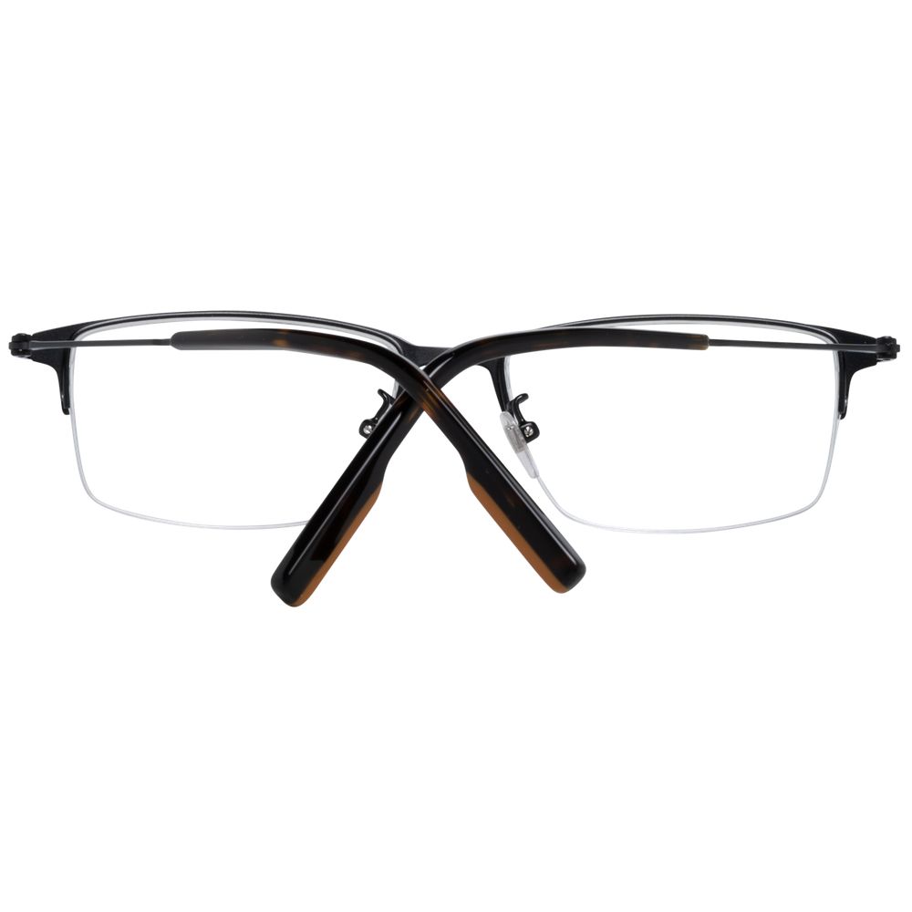 Ermenegildo Zegna Black Men Glasses Frame, metal half-rim design, size 55-17-145, includes branded case, stylish black frame for men.