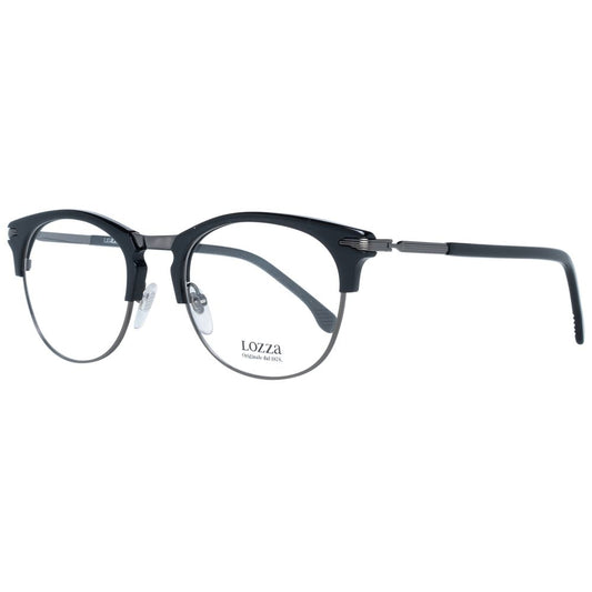 Lozza Black Unisex Glasses Frame with full-rim round design, metal & plastic material, demo lenses, and 52-20-140 size dimensions