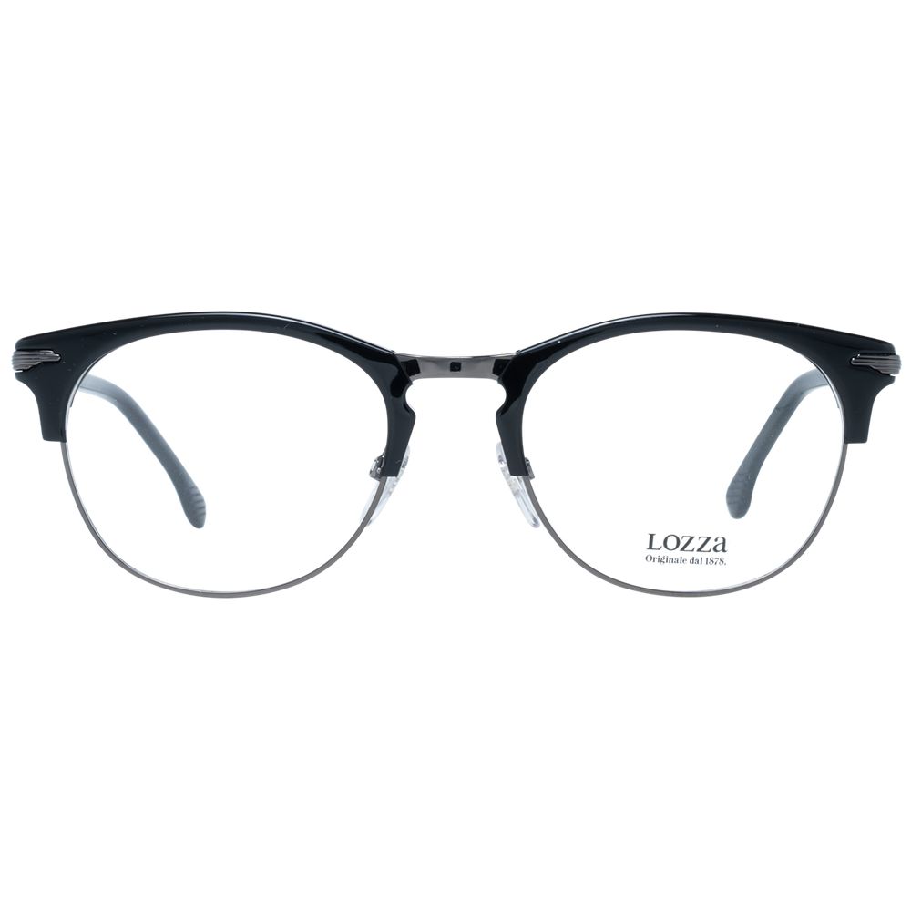 Lozza Black Unisex Glasses Frame in full-rim round style with black metal & plastic frame. Includes branded case. Size: 52-20-140.
