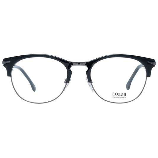 Lozza Black Unisex Glasses Frame in full-rim round style with black metal & plastic frame. Includes branded case. Size: 52-20-140.