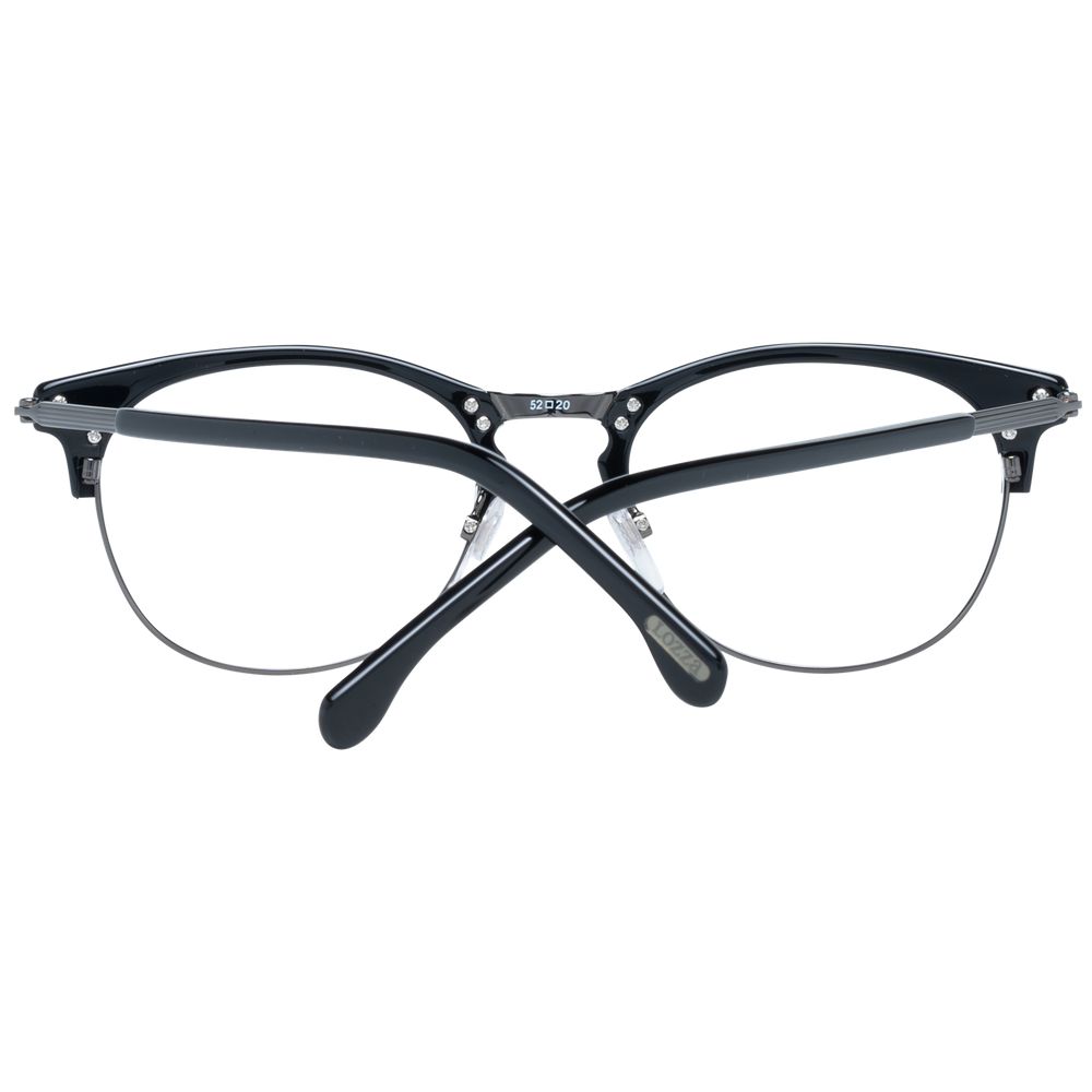 Lozza Black Unisex Glasses Frame with full-rim round design and metal-plastic material.