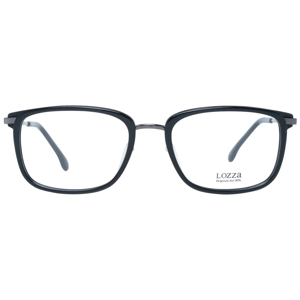 Lozza Black Men Glasses Frame in full-rim rectangular style with plastic black frames and demo lenses, size 54-19-140.
