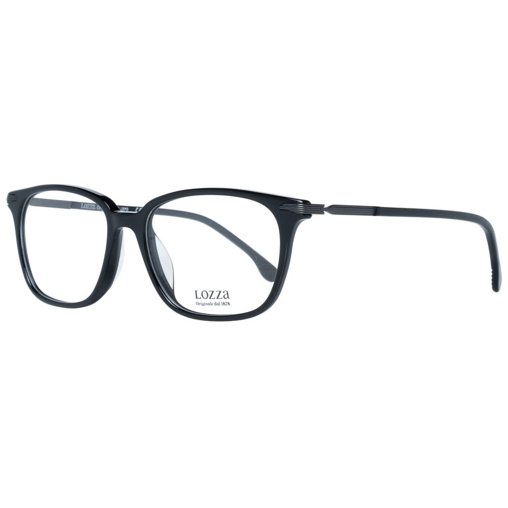 Lozza Black Men Glasses Frame, full-rim rectangle design, plastic material, 51-16-140 size, with demo lenses, 135 frame width.