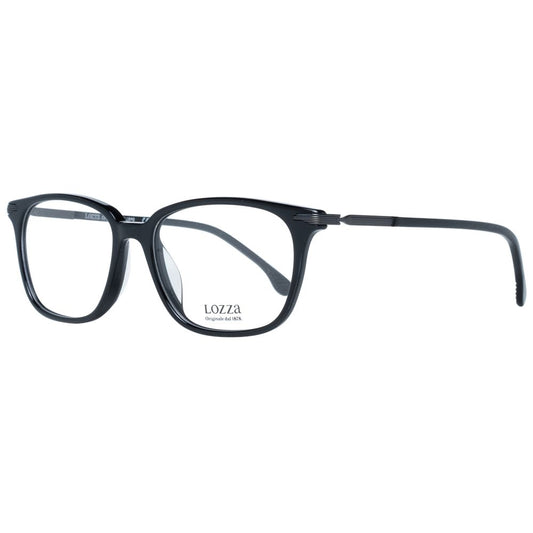 Lozza Black Men Glasses Frame, full-rim rectangle design, plastic material, 51-16-140 size, with demo lenses, 135 frame width.