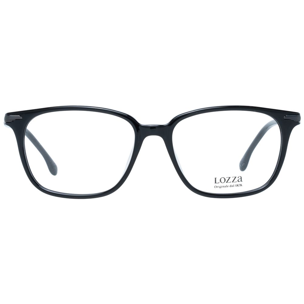 Lozza Black Men Glasses Frame, full-rim rectangle, plastic material, black color, 51-16-140 size, demo lenses, includes branded case.