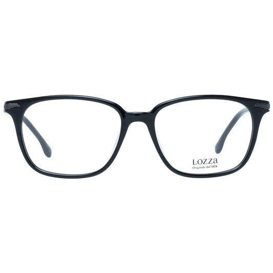 Lozza Black Men Glasses Frame, full-rim rectangle, plastic material, black color, 51-16-140 size, demo lenses, includes branded case.