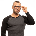 Man wearing Lozza Black Unisex Glasses Frame, full-rim trapezium style with plastic lenses.