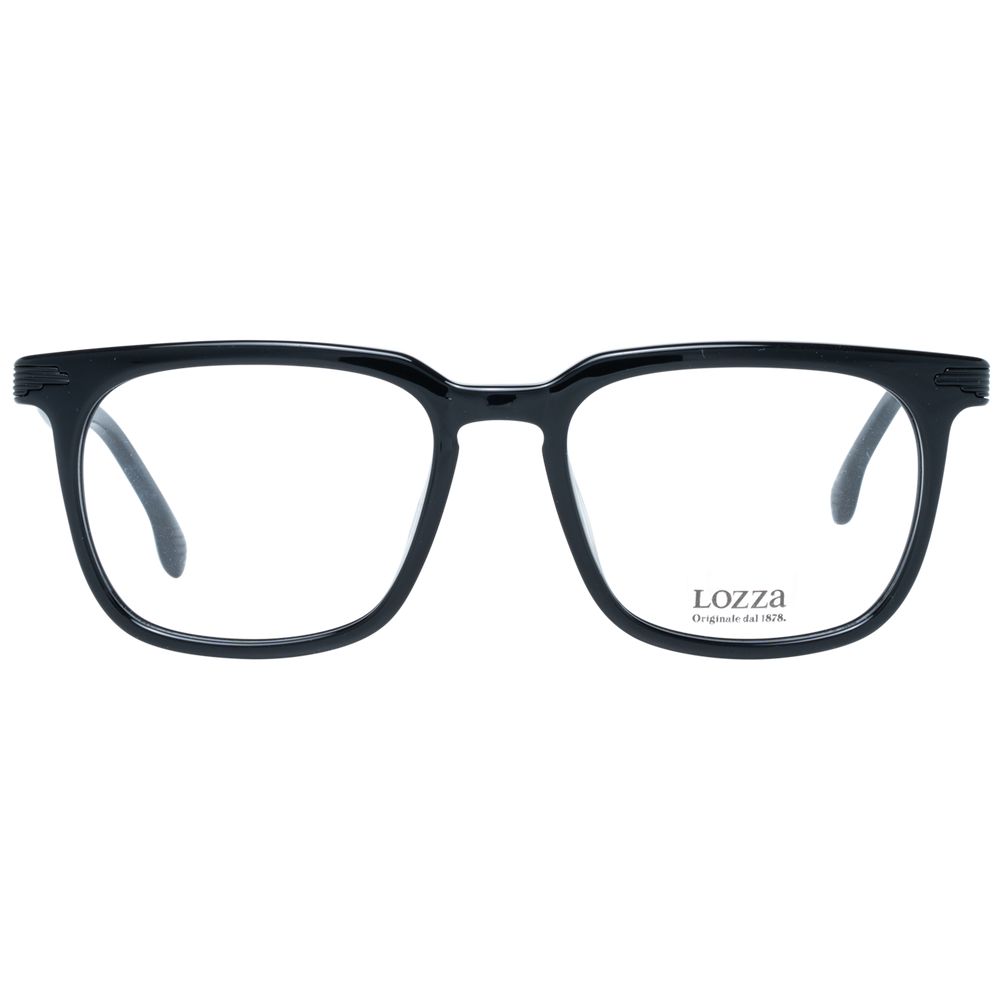 Lozza Black Men Glasses Frame with full-rim square design, spring hinge, and plastic material. Includes branded case. No lens effect included.