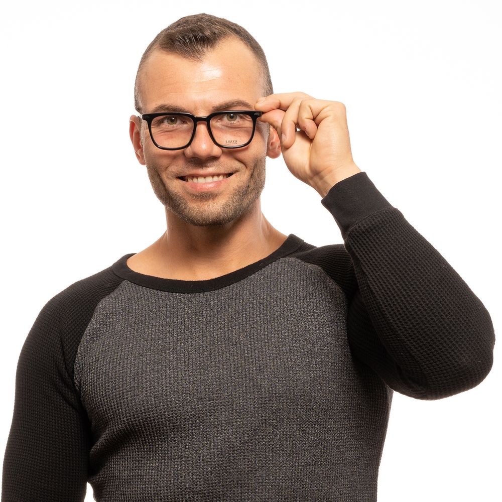 Man wearing Lozza Black Men Glasses Frame with full-rim rectangle style
