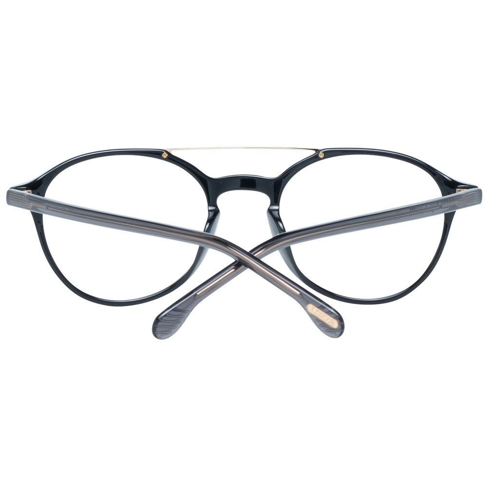Lozza Black Unisex Glasses Frame, full-rim round style, metal and plastic, demo lenses, size 51-21-140