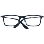 BMW Black Men Optical Frames with metal and plastic black trapezium full-rim design, demo lenses, 56-20-145 size, includes branded case.