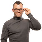 Man wearing BMW Black Men Optical Frames with black full-rim trapezium style, made of metal and plastic, includes branded case.