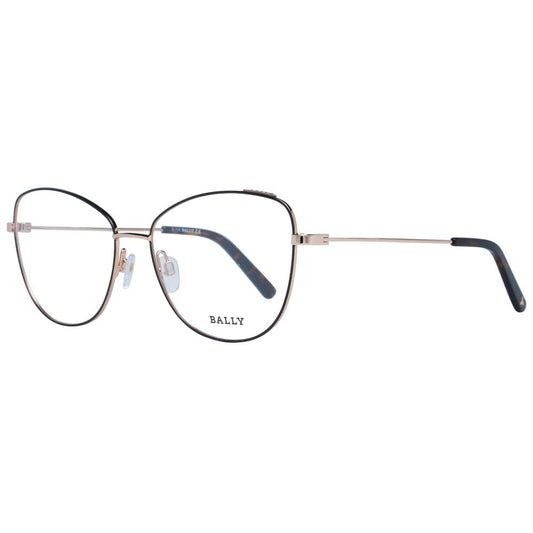 Bally Black Women Glasses Frame in cat eye style with full-rim black metal and plastic frame, demo plastic lenses, 56-16-140 size.
