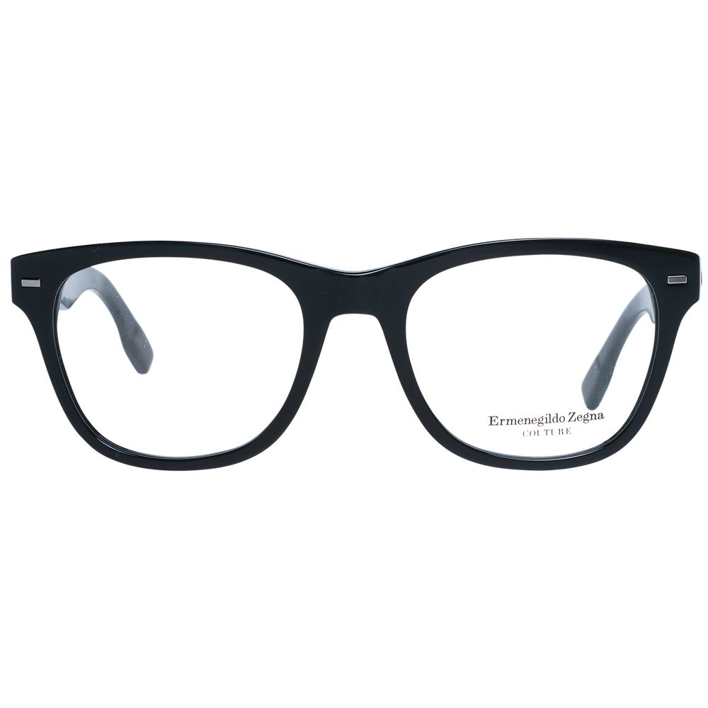 Ermenegildo Zegna Black Men Glasses Frame, trapezium style, full-rim, plastic material, demo lenses, spring hinge, 52-19-145 size.