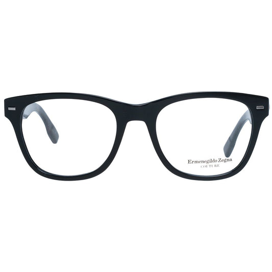 Ermenegildo Zegna Black Men Glasses Frame, trapezium style, full-rim, plastic material, demo lenses, spring hinge, 52-19-145 size.