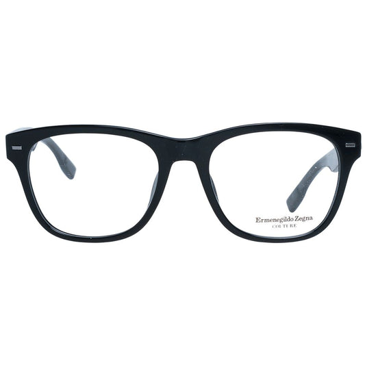 Ermenegildo Zegna Black Men Glasses Frame, full-rim, trapezium style, with spring hinge, plastic material, demo lenses, branded case included.