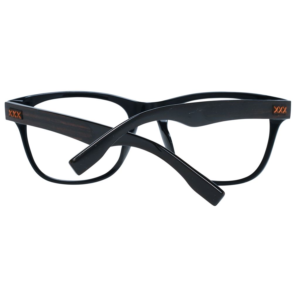Ermenegildo Zegna Black Men Glasses Frame with black plastic trapezium full-rim design and spring hinge, size 55-19-150.