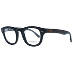 Ermenegildo Zegna Black Men Glasses Frame, round plastic full-rim with demo lenses, spring hinge, black color, 47-23-145 size.