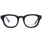 Ermenegildo Zegna Black Men Glasses Frame, round full-rim style, black plastic material with demo lenses, spring hinge, size 47-23-145.