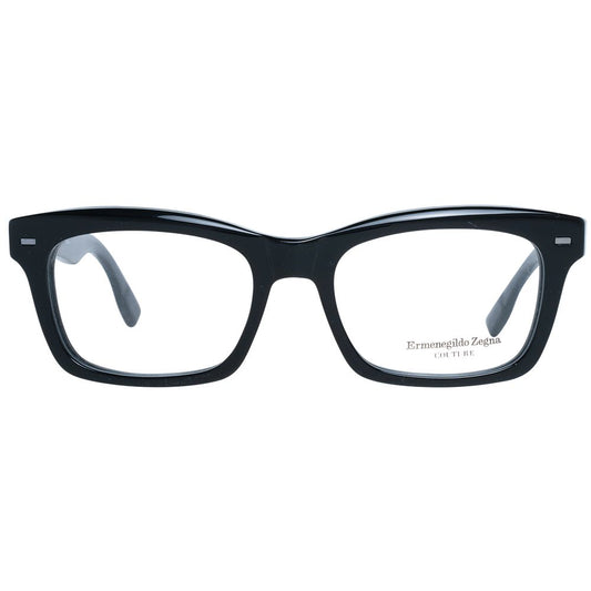 Ermenegildo Zegna Black Men Glasses Frame, full-rim plastic trapezium style, demo lenses, spring hinge, size 53-18-145.