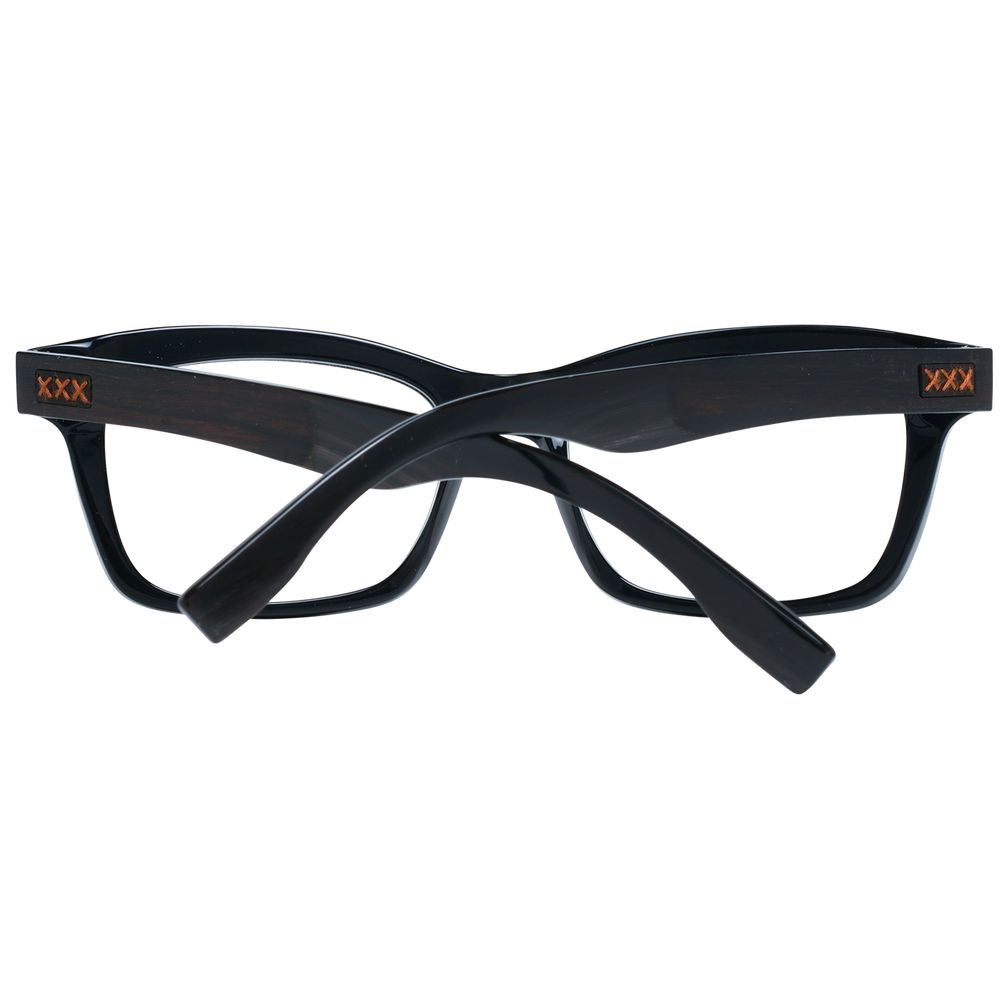 Ermenegildo Zegna Black Men Glasses Frame, full-rim black plastic, trapezium style, spring hinge. Size: 53-18-145.