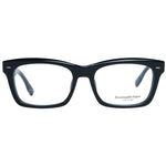 Ermenegildo Zegna Black Men Glasses Frame in full-rim trapezium style, black plastic with 56-18-150 dimensions, spring hinge included.