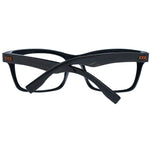 Ermenegildo Zegna Black Men Glasses Frame in black plastic, full-rim trapezium style with demo lenses and branded case included.