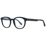 Ermenegildo Zegna Black Men Glasses Frame, full-rim, plastic, round style, demo lenses, black color, size 50-19-145, with branded case.