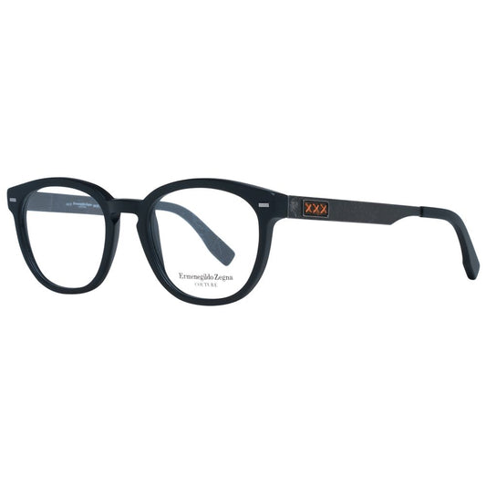 Ermenegildo Zegna Black Men Glasses Frame, full-rim, plastic, round style, demo lenses, black color, size 50-19-145, with branded case.
